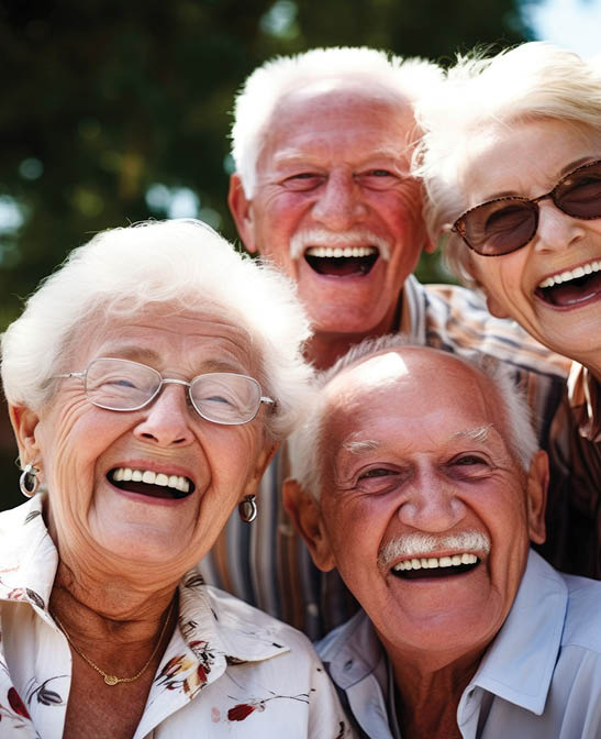 portrait of a group of happy senior friends having fun outside together, created with generative ai